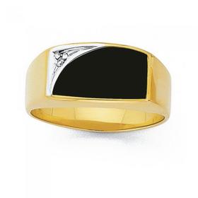 9ct+Gold+Black+Agate+%26+Diamond+Gents+Ring