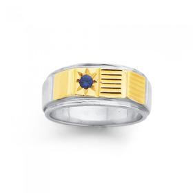 Sterling+Silver+%26+9ct+Gold%2C+Created+Sapphire+Gents+Ring