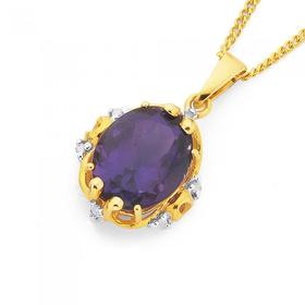 9ct-Gold-Amethyst-Diamond-Oval-Antique-Pendant on sale