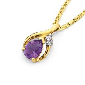 9ct+Gold%2C+Amethyst+and+Diamond+Pendant