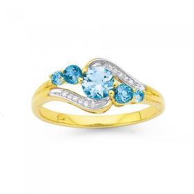 9ct-Gold-Blue-Topaz-Diamond-Swirl-Dress-Ring on sale