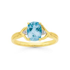 9ct-Gold-Blue-Topaz-Diamond-Oval-Cushion-Cut-Crossover-Shoulder-Ring on sale