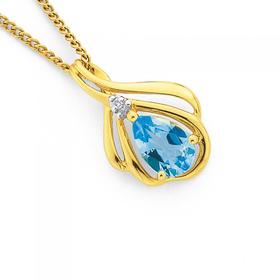 9ct-Gold-Blue-Topaz-Diamond-Pear-Cut-Pendant on sale