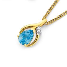 9ct-Gold-Blue-Topaz-Diamond-Pendant on sale