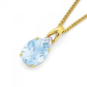 9ct+Gold+Sky+Blue+Topaz+%26+Diamond+Oval+Cut+Chequered+Pendant