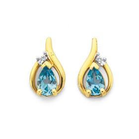 9ct-Gold-Blue-Topaz-Diamond-Earrings on sale