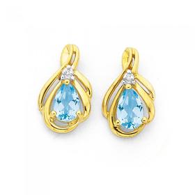 9ct-Gold-Blue-Topaz-Diamond-Pear-Cut-Stud-Earrings on sale