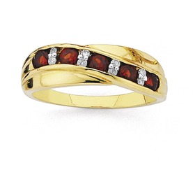 9ct+Gold+Garnet+%26amp%3B+Diamond+Crossover+Ring