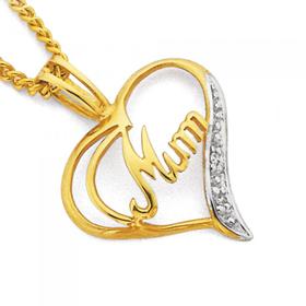 9ct-Gold-Diamond-Heart-Mum-Pendant on sale