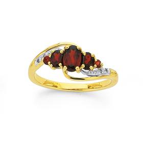 9ct-Gold-Garnet-Diamond-Swirl-Ring on sale