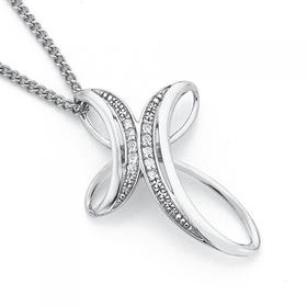 9ct-White-Gold-Wave-Cross-Pendant on sale