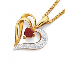 9ct-Gold-Created-Ruby-Diamond-Sweetheart-Heart-Pendant on sale