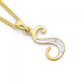 9ct-Gold-Diamond-Initial-S-Pendant on sale