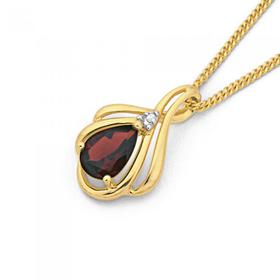 9ct-Gold-Garnet-Diamond-Pear-Cut-Pendant on sale