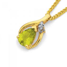 9ct+Gold+Peridot+%26+Diamond+Pear+Pendant