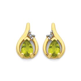 9ct+Gold+Peridot+%26amp%3B+Diamond+Pear+Stud+Earrings