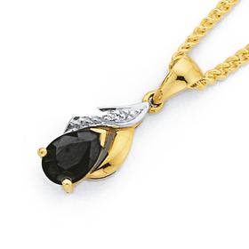 9ct-Gold-Sapphire-Diamond-Pear-Cut-Pendant on sale