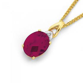 9ct+Gold+Created+Ruby+%26amp%3B+Diamond+Pendant