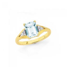 9ct+Gold+Aquamarine+%26amp%3B+Diamond+Ring
