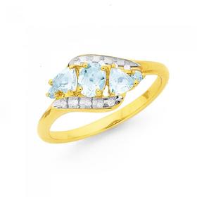 9ct-Gold-Aquamarine-Diamond-Trilogy-Ring on sale