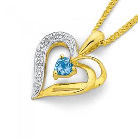 9ct-Gold-Blue-Topaz-Diamond-Heart-Cut-Sweetheart-Pendant on sale