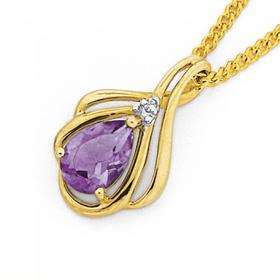 9ct-Gold-Amethyst-Diamond-Pear-Cut-Pendant on sale