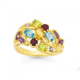 9ct-Gold-Multi-Gemstone-Diamond-Wide-Cluster-Ring on sale