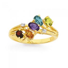 9ct-Gold-Multi-Gemstone-Diamond-Ring on sale