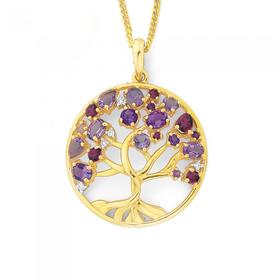 9ct-Gold-Amethyst-Rhodolite-Garnet-Diamond-Tree-of-Life-Pendant on sale