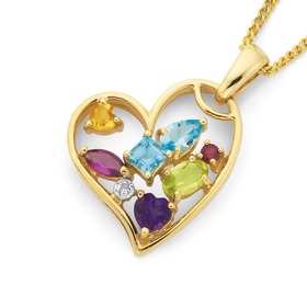 9ct-Gold-Multi-Gemstone-Diamond-Angled-Open-Heart-Pendant on sale