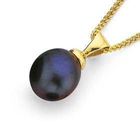 9ct-Gold-Black-Dyed-Pearl-Drop-Pendant on sale