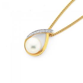 9ct-Gold-Cultured-Fresh-Water-Pearl-Diamond-Loop-Pendant on sale