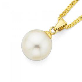 9ct+Gold%2C+Cultured+Fresh+Water+Button+Pearl+Pendant