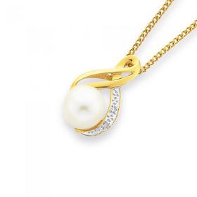 9ct-Gold-Cultured-Freshwater-Pearl-Diamond-Crossover-Pendant on sale