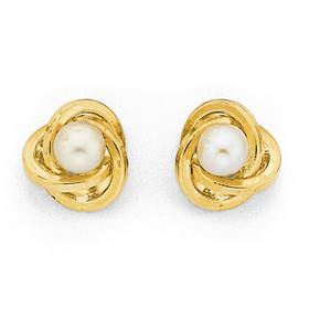 9ct-Gold-Cultured-Fresh-Water-Pearl-Love-Knot-Stud-Earrings on sale