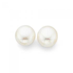 9ct+Gold+8-8.5mm+Cultured+Freshwater+Pearl+Button+Stud+Earrings