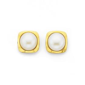 9ct-Gold-Cultured-Fresh-Water-Pearl-8mm-Bezel-Set-Stud-Earrings on sale