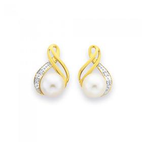9ct-Gold-Freshwater-Pearl-Diamond-Earrings on sale
