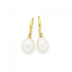 9ct+Gold%2C+Cultured+Fresh+Water+Pearl+Earrings