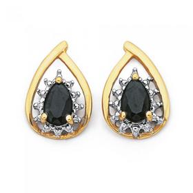 9ct-Gold-Sapphire-Diamond-Pear-Cut-Cluster-Earrings on sale