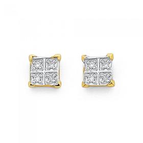 9ct-Gold-Diamond-Square-Shape-Stud-Earrings on sale