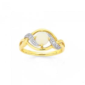 9ct+Gold+White+Opal+and+Diamond+Ring