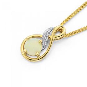 9ct+Gold%2C+White+Opal+and+Diamond+Pendant