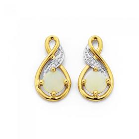 9ct-Gold-White-Opal-and-Diamond-Earrings on sale