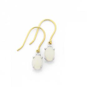 9ct+Gold%2C+White+Opal+and+Diamond+Earrings