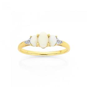 9ct+Gold%2C+White+Opal+%26+Diamond+Trilogy+Ring