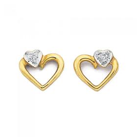 9ct-Gold-Diamond-Heart-Stud-Earrings on sale