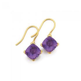 9ct-Gold-Amethyst-Cushion-Cut-Drop-Earrings on sale