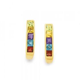 9ct-Gold-Multi-Gemstone-Princess-Cut-Half-Hoop-Earrings on sale