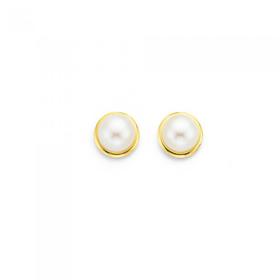 9ct+Gold+5.5mm+Cultured+Freshwater+Pearl+Studs